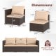 Dimensions of the 3 Pieces Patio Sectional Sofa Set with soft beige cushions, featuring PE rattan and sturdy metal.
