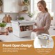 Storage bin with front-opening design and stay-open lid, made from waterproof PP, ideal for organizing kitchens.