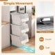 Stackable gray storage bins with stay-open lids and 4 wheels for easy mobility, perfect for organizing kitchens and.