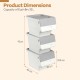 Stackable gray storage bins on wheels with stay-open lids, featuring 33 L capacity, ideal for organizing various spaces.