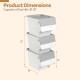 Stackable gray plastic storage bins with stay-open lids, 35 QT capacity each, ideal for organizing kitchens and closets.