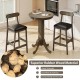 Round pub table set with pedestal base and two armless stools, made of durable rubber wood for intimate gatherings.