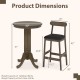 Round wood bar table with pedestal base and two armless stools, featuring natural rubber wood for durability and.
