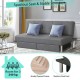 3-seat convertible sofa bed in gray with adjustable backrest, large drawers, and stainless steel legs for small spaces.