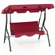 Three-seat outdoor patio canopy swing with a cushioned steel frame in red for comfortable relaxation.