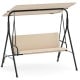 3-seat patio swing chair in beige with adjustable canopy and removable cushions, perfect for outdoor relaxation.