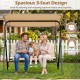 Spacious 3-seat patio swing chair with adjustable canopy, removable beige cushions, ideal for outdoor relaxation.