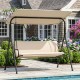 3-seat patio swing chair with adjustable beige canopy and removable cushions, perfect for outdoor lounging by the pool.