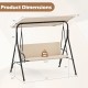 3-seat patio swing chair with adjustable canopy, beige cushions, and heavy-duty frame for outdoor lounging.