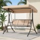 Beige 3-seat patio swing chair with adjustable canopy, featuring a spacious design and breathable fabric for outdoor.