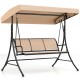 3-seat patio swing chair in beige with adjustable canopy, ergonomic backrest, and powder-coated metal frame for outdoor.