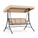 3-seat patio swing chair with beige cushion and adjustable canopy, designed for comfortable outdoor lounging and.