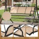 3-seat patio swing chair in beige with ergonomic backrest, curved seat, and adjustable canopy for optimal sunshade.