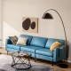 Blue 3-seat sectional sofa with armrest magazine pocket and metal legs, ideal for living room comfort and style.