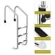 Close-up view of the anti-slip step on a 3-step stainless steel swimming pool ladder, ensuring safety and stability.