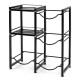 3-tier black water jug holder with shelves, featuring carbon steel construction and slots for four 5-gallon bottles.