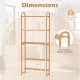 3-Tier bamboo bathroom floor organizer with adjustable shelves, 3 hooks, and a total weight capacity of 132 lbs.