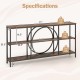 3-tier console table with faux marble top, rustic brown finish, and heavy-duty metal frame for hallway storage.