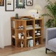 3-tier corner cabinet in natural wood with charging station, featuring 9 cubes for storage and a space-saving design.