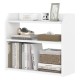 3-tier white wooden desktop bookshelf with raised guardrails, ideal for organizing books and decor in small spaces.