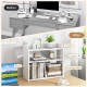 3-tier wooden countertop bookshelf in white with raised guardrails, ideal for organizing books and decor in small.