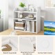 3-tier white desktop bookshelf with raised guardrails and rounded corners, ideal for organizing books in small spaces.