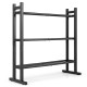 3-tier adjustable dumbbell rack in black with a 529LB capacity, designed for compact storage in home gyms.