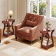 Curved design 3-tier end table set in cherry with charging station, ideal for living room or bedroom decor.