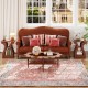 Set of 2 cherry 3-tier end tables with charging station and open storage shelves, ideal for living room decor.
