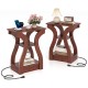 Set of 2 cherry wood 3-tier end tables with charging station and open storage shelves, ideal for living room or bedroom.