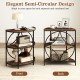 3-tier half round end table in rustic brown, featuring stylish geometric patterns and smooth rounded edges for safety.