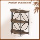 3-tier half round end table in rustic brown with metal frame, showcasing dimensions for versatile living room use.