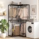 3-tier heavy duty clothes rack in black with shelves and hanging rods, ideal for laundry rooms and modern decor.