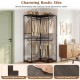 3-tier heavy duty clothes rack in black and brown with shelves and hanging rods, ideal for modern or rustic decor.