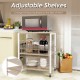 3-tier kitchen baker's rack in light brown with adjustable shelves and hooks, perfect for microwave and storage.