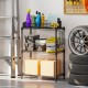 3-tier black metal storage shelving unit with V-shaped wire rack, ideal for organizing garage or basement items.