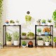 3-tier black metal storage shelving unit with plants, featuring adjustable shelves and V-shaped wire rack for.