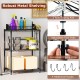 3-tier black metal storage shelving unit with adjustable shelves, 450 lbs capacity, and 4 removable hooks for versatile.