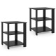 Set of 2 black 3-tier modern nightstands with open storage shelves, ideal for compact spaces and easy access.