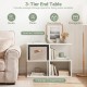 3-tier modern S-shaped end table in white featuring a spacious tabletop and 4 storage compartments for versatile use.