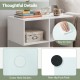 3-tier modern S-shaped end table in white with 4 storage cubes, featuring a smooth surface and non-slip foot pads for stability.
