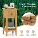 3-tier nightstand with a pull-out drawer and open shelf, made of solid wood for lasting durability in natural finish.