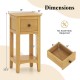 3-tier nightstand with a pull-out drawer and open shelf, natural wood finish, perfect for bedroom or living room use.