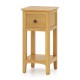Natural 3-tier nightstand with a pull-out drawer and open storage shelf, perfect for living room or bedroom use.