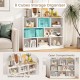 3-tier open bookcase with 8 cubes in white, featuring a wide cabinet top for decorative items and sturdy engineered.