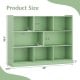 3-tier open bookcase in green with 8-cube storage, dimensions 36.5" x 48", ideal for organizing books and toys.