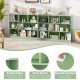 3-tier green open bookcase with 8 cubes, featuring raised edges and thick board for sturdy storage in any room.