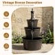 3-tier outdoor barrel waterfall fountain in vintage bronze finish, designed for gardens and patios with soothing water sounds.