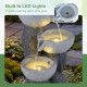 3-tier outdoor water fountain with LED lights, resin construction, and cascading design for patio or deck ambiance.