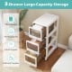 3-tier plastic drawer storage organizer with lockable wheels, ideal for office, kitchen, and bathroom supplies.